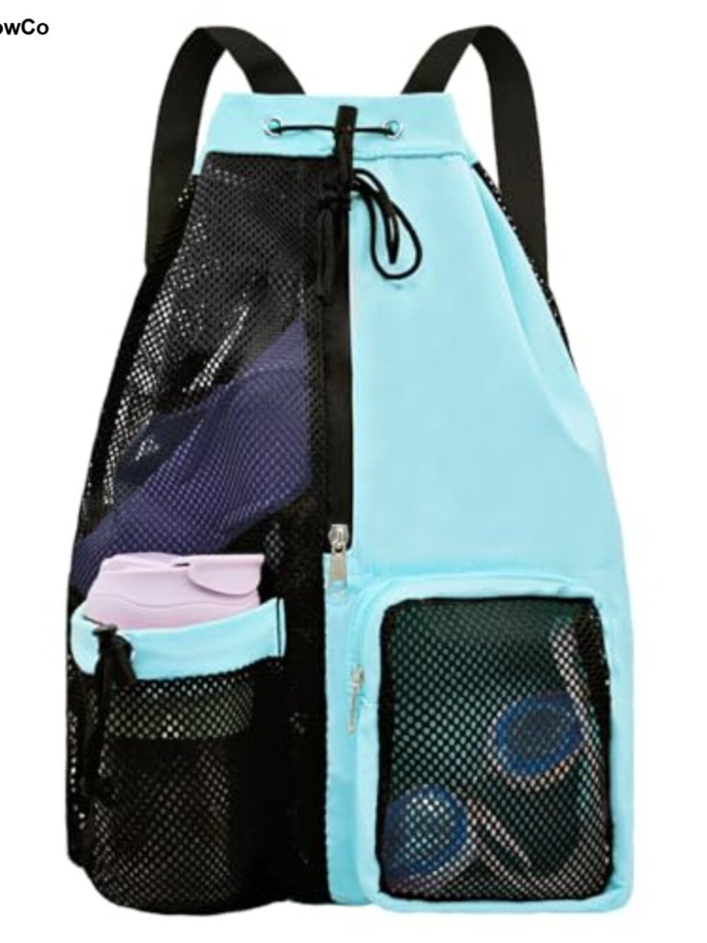 Mesh Drawstring Backpack Wet Pocket Nylon Polyester Swim Gym Beach Bag
